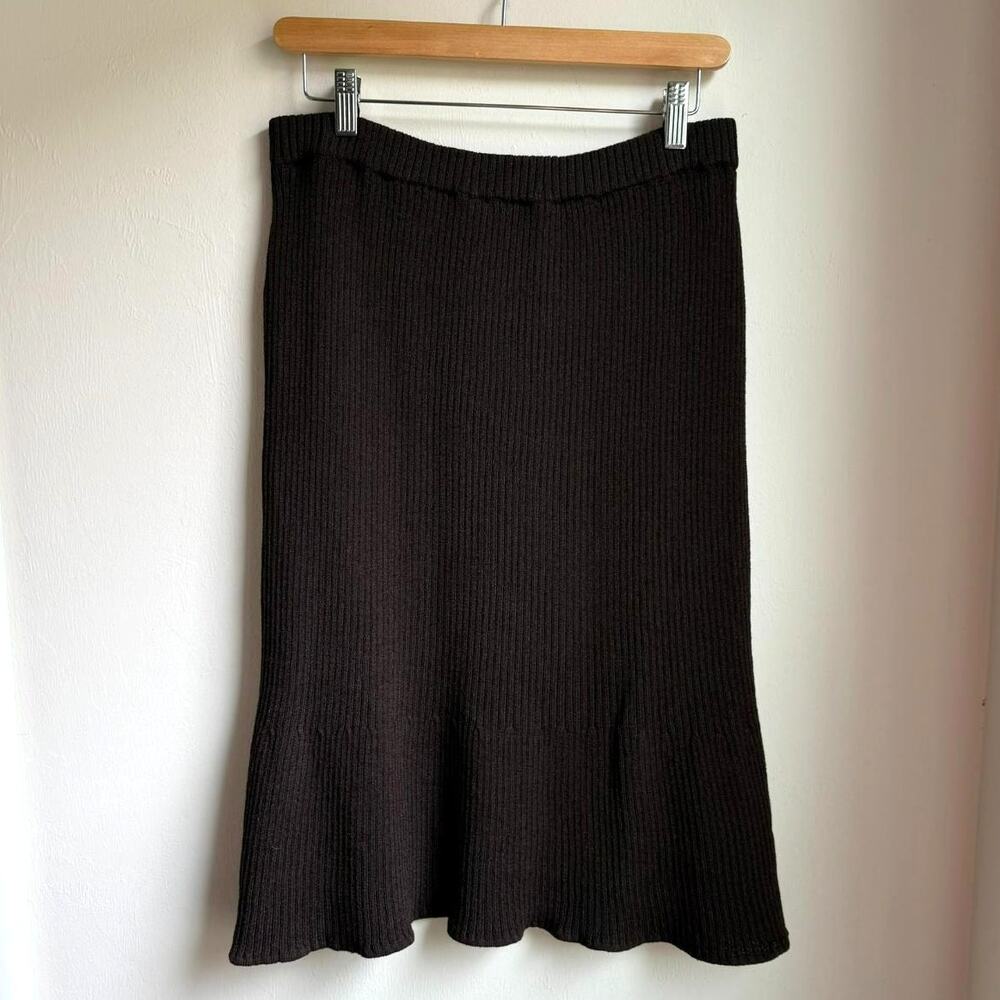 St. John by Marie Gray Ribbed Knit Fluted Hem Brown Skirt Size 8